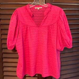 Anthropologie Saison de la Fleur balloon sleeve blouse, hot pink, size Large